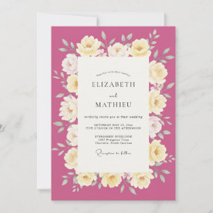Convite Casamento Verde Folhagem Creme Quente Magenta