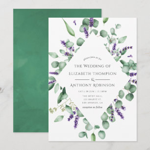 Convite Casamento Verde Folhagem Lavanda Eucalipto