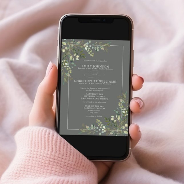 Convite Casamento Verde Formal Eucalyptus Botanical Sage (Criador carregado)