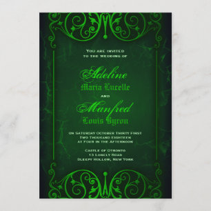 Convite Casamento verde Ghoulish do Victorian gótico