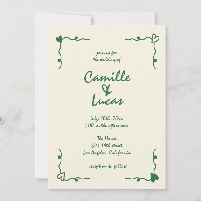 Convite Casamento Verde Imporal Retro (Frente)
