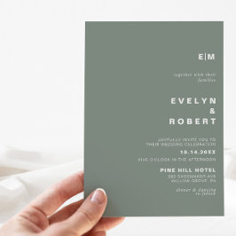 Convite Casamento Verde Inicial Elegante Minimalista
