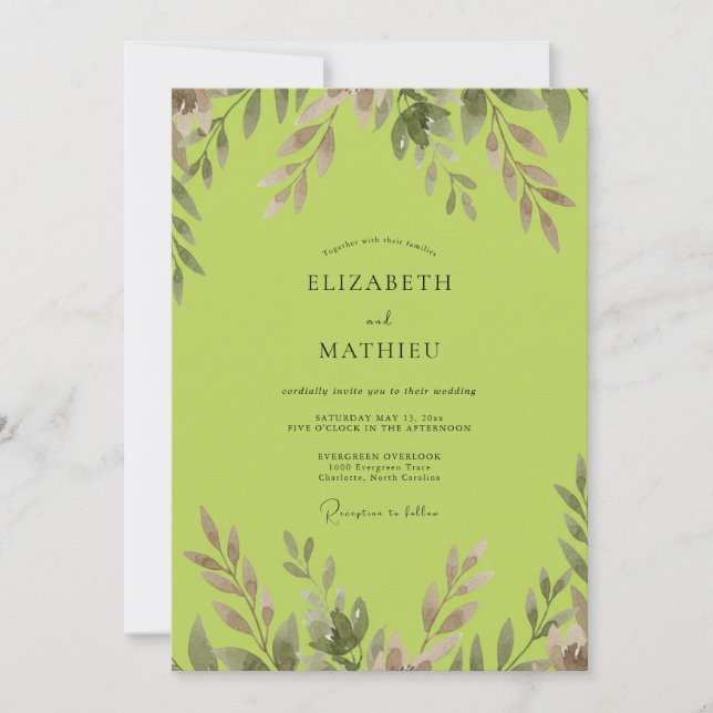 Convite Casamento Verde-Limão ao Luar (Frente)