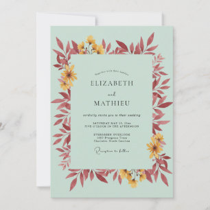Convite Casamento Verde-Menta com Folhas de Borgonha
