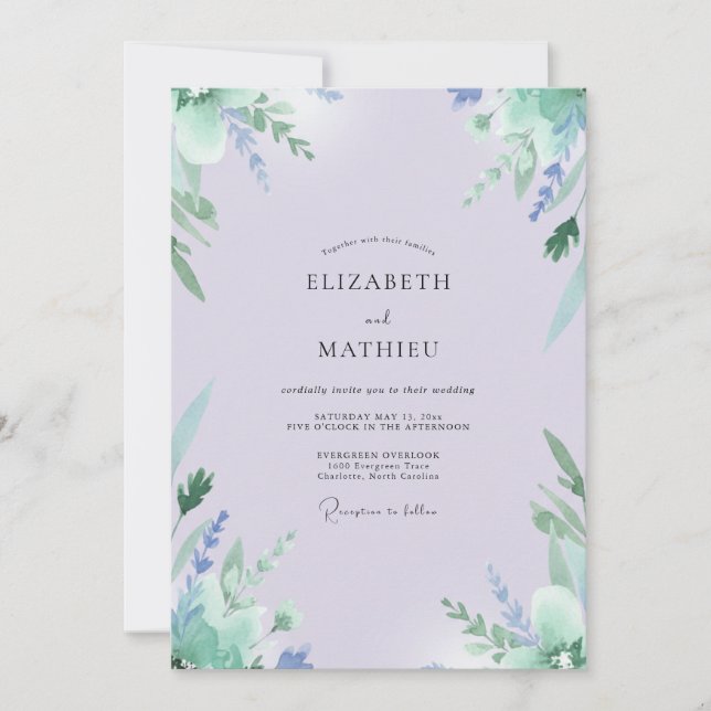 Convite Casamento Verde-Menta Lilás (Frente)