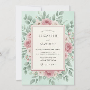 Convite Casamento Verde Menta Luxuriante de Primavera