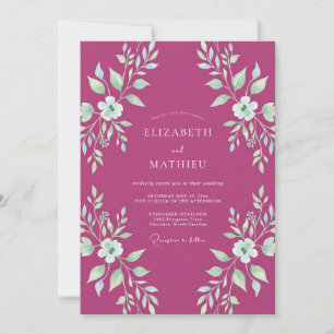 Convite Casamento Verde-Menta Magenta Folhado