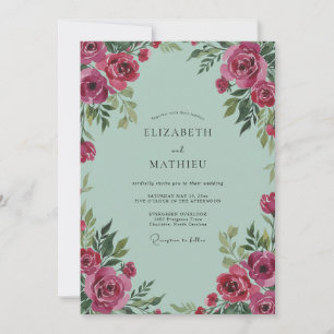 Convite Casamento Verde-Menta Ranunculus Cinza Eucalipto