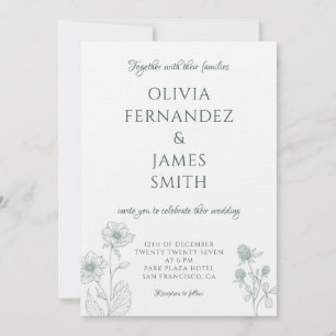 Convite Casamento Verde Mínimo de Sage de Flor Selvagem Mo