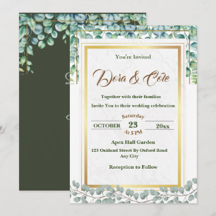 Convite Casamento verde mínimo Eucalyptus Watercolor