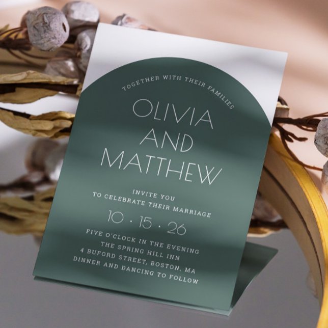 Convite Casamento verde moderno de tipografia sage + QR (Criador carregado)