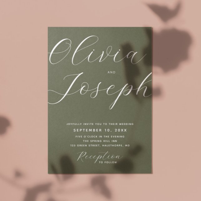 Convite Casamento Verde Oleícola Sujo | Foto e QR minimali (Criador carregado)