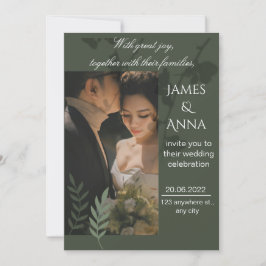 Convite Casamento verde-oliva elegante personalizável