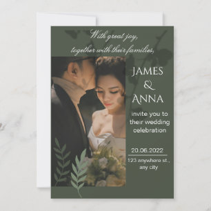Convite Casamento verde-oliva elegante personalizável