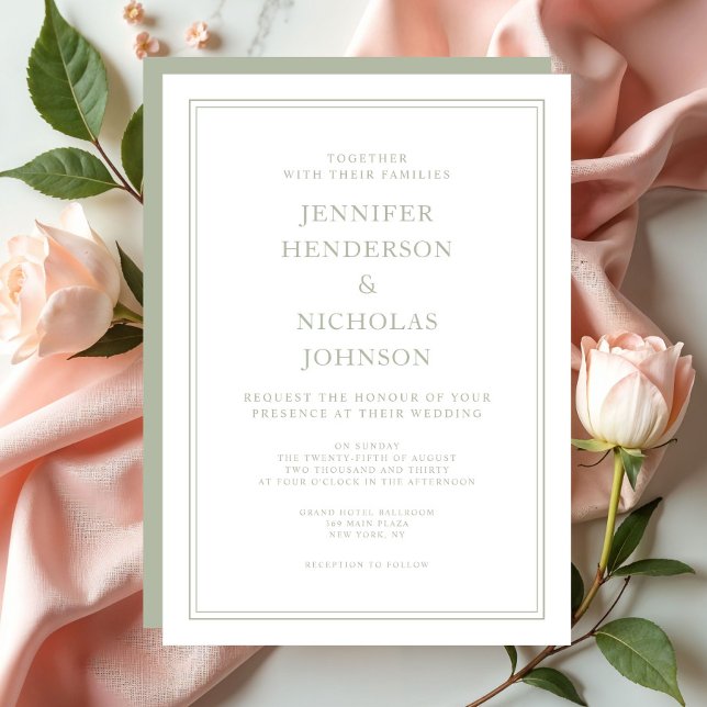Convite Casamento Verde Oliva Formal Elegante (Elegant Formal Sage Green Wedding Invitation)