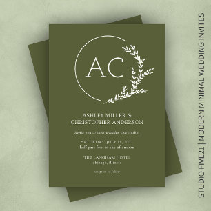 Convite Casamento Verde-Olival de Quadro Foliar Moderno