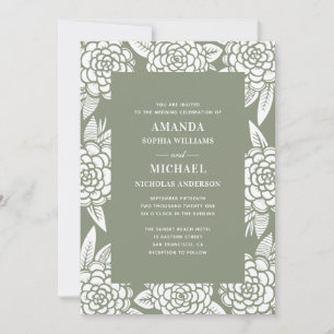 Convite Casamento verde-pastel floral Elegante