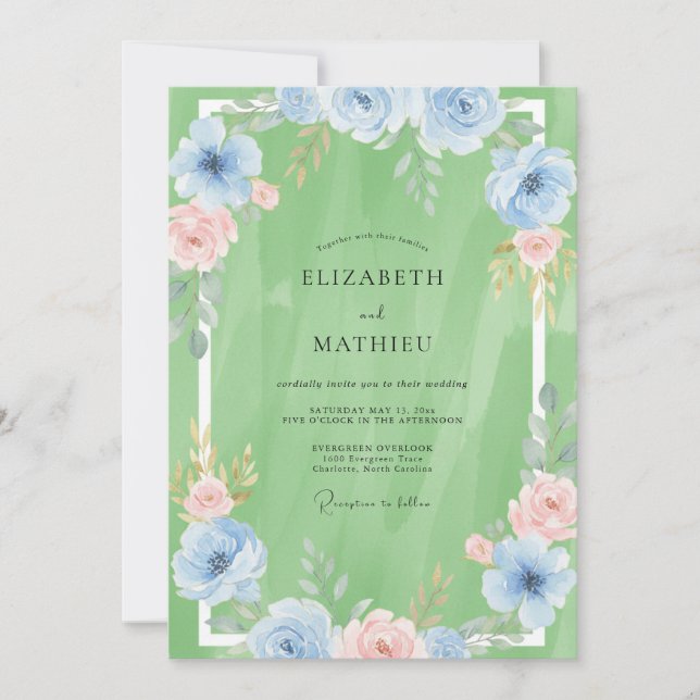 Convite Casamento Verde Pistácio Azure (Frente)
