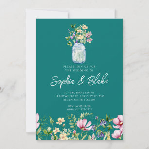 Convite Casamento Verde por País Russo Mason Jar Wildflowe