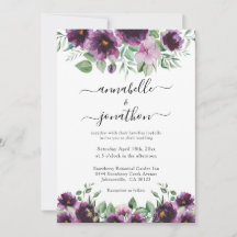 Casamento Verde Púrpura Floral Elegante