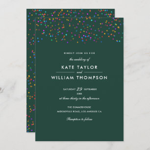 Convite Casamento Verde Rainbow Confetti Emerald