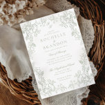 Convite Casamento Verde Romântico Chinoiserie Antique Sage<br><div class="desc">Quadro de chinoiserie antigo em verde antigo; (personalizar para qualquer cor)</div>