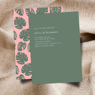 Convite Casamento Verde Rosa Botânico Monstera Minimalista
