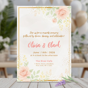 Convite Casamento verde-rosa com acentos Dourados