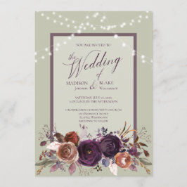 Convite Casamento Verde Roxo Roxo Rústico Corda Floral Cla