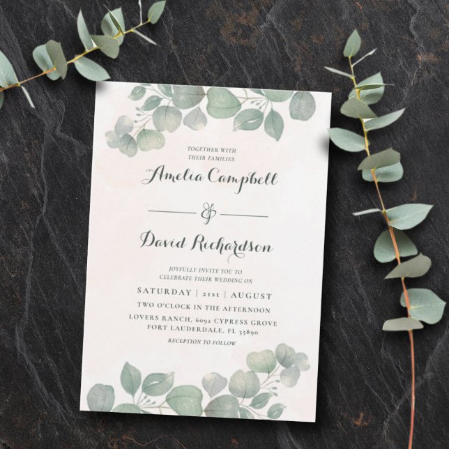 Convite Casamento Verde Rustic Eucalyptus Sage (Criador carregado)