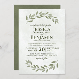 Convite Casamento Verde Rustic Greenery Simple Elegant Sag