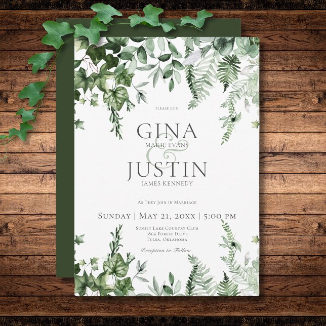 Convite Casamento Verde Rustic Ivy & Sage (Rustic Ivy & Sage Greenery Green Wedding Invitation)