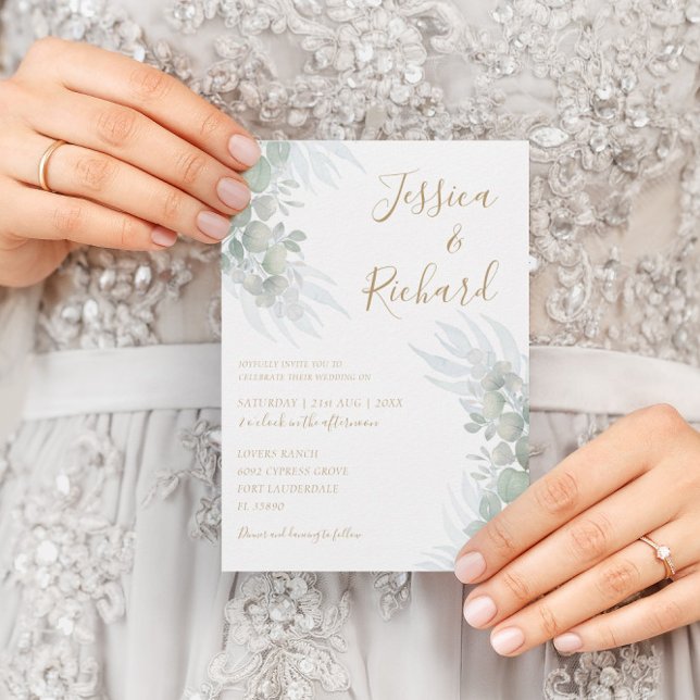 Convite Casamento Verde Rustic Watercolor Eucalyputus Sage (Criador carregado)