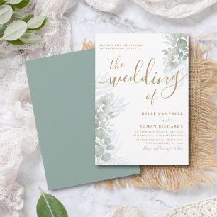 Convite Casamento Verde Rustic Watercolor Eucalyputus Sage
