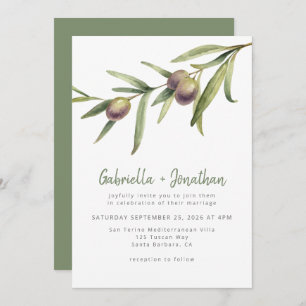 Convite Casamento Verde Rustic Watercolor Olive Branch