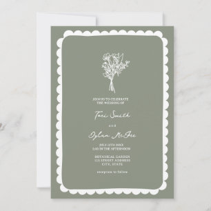 Convite Casamento Verde Sage com buquê Escalado