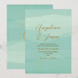 Convite Casamento Verde Sage Dourado Minimalista