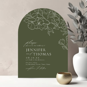 Convite Casamento verde sage floral desenhado à mão elegan