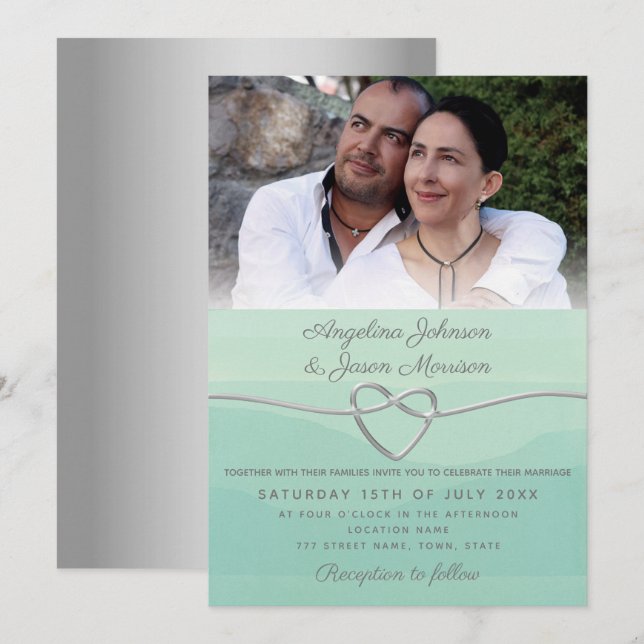 Convite Casamento Verde Sage Foto (Frente/Verso)