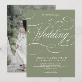 Convite Casamento Verde Sage Minimalista da Caligrafia Mod