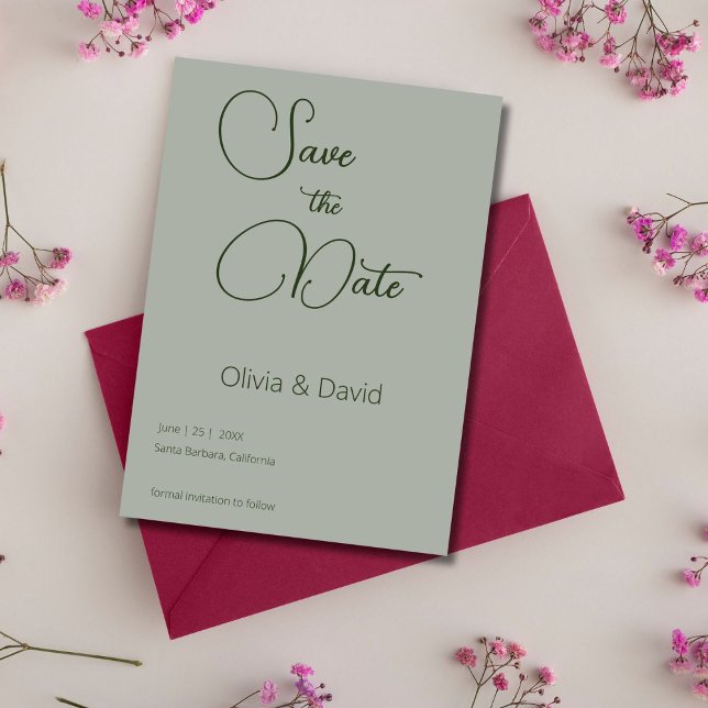 Convite Casamento Verde Sage minimalista elegante (Criador carregado)