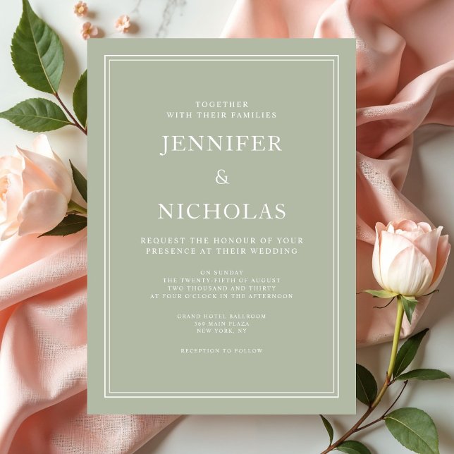 Convite Casamento Verde Sage Moderno Elegante (Elegant Modern Sage Green Wedding Invitation)