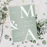 Convite Casamento Verde Sage Moderno Minimalista<br><div class="desc">Convocação para Casamento Verde de Sábio Minimalista Moderno. Apresenta tipografia de monograma ousada e design gráfica mínima. Personalize o texto com todos os detalhes do seu dia especial.</div>