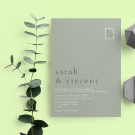 Convite Casamento Verde Sage Moderno Minimalista