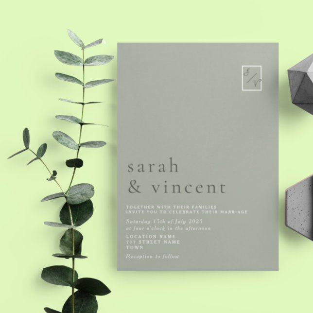 Convite Casamento Verde Sage Moderno Minimalista (Criador carregado)
