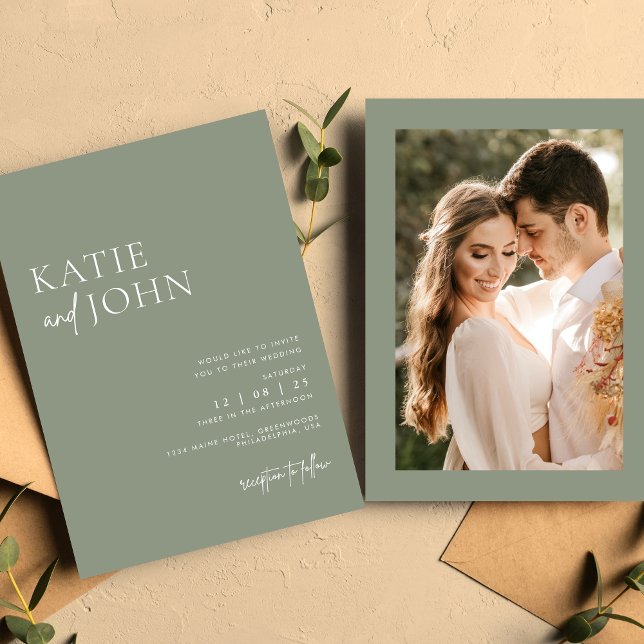 Convite Casamento Verde Sage Moderno Minimalista (Criador carregado)