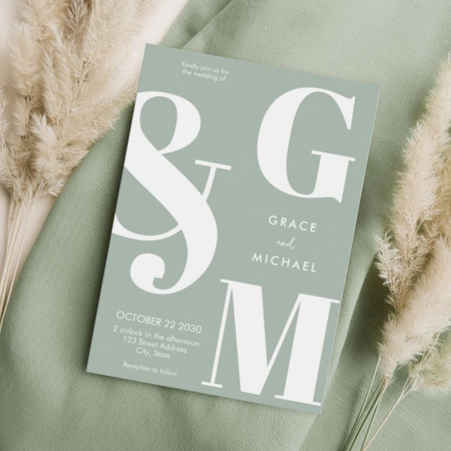 Convite Casamento Verde Sage Moderno Simples (Criador carregado)