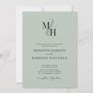 Convite Casamento Verde Sage Sage do Código QR do Monogram