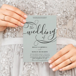 Convite Casamento Verde Sage, Script de Caligrafia Moderna