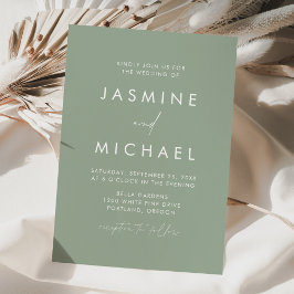 Convite Casamento Verde Sage, Script Minimalista Moderno